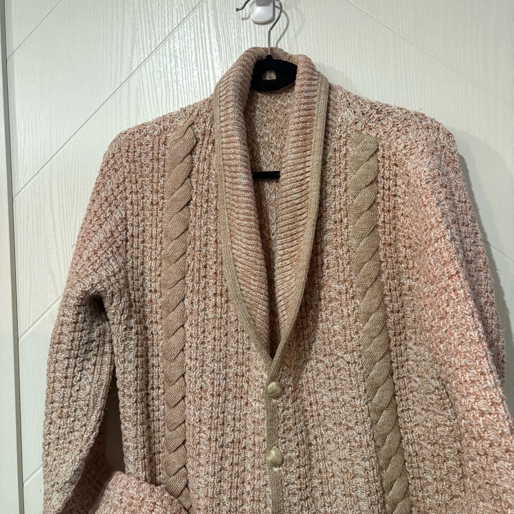 Vintage ChunkyKnit Cardigan Cable Knut ShawlCollar‎ Eclectic Grandpa cottagecore - Picture 4 of 6
